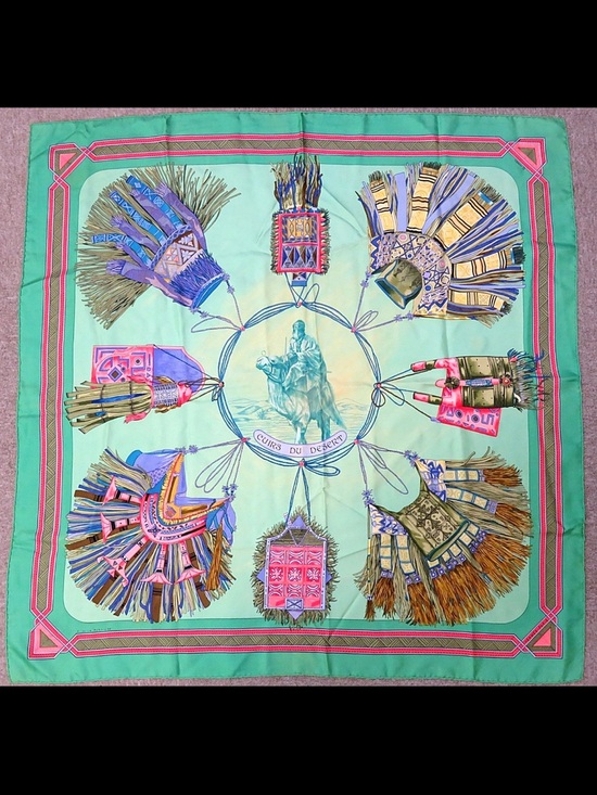 Hermes Accessories - Hermes Silk Scarf in Mint Green, Pink, Blue and Gold
